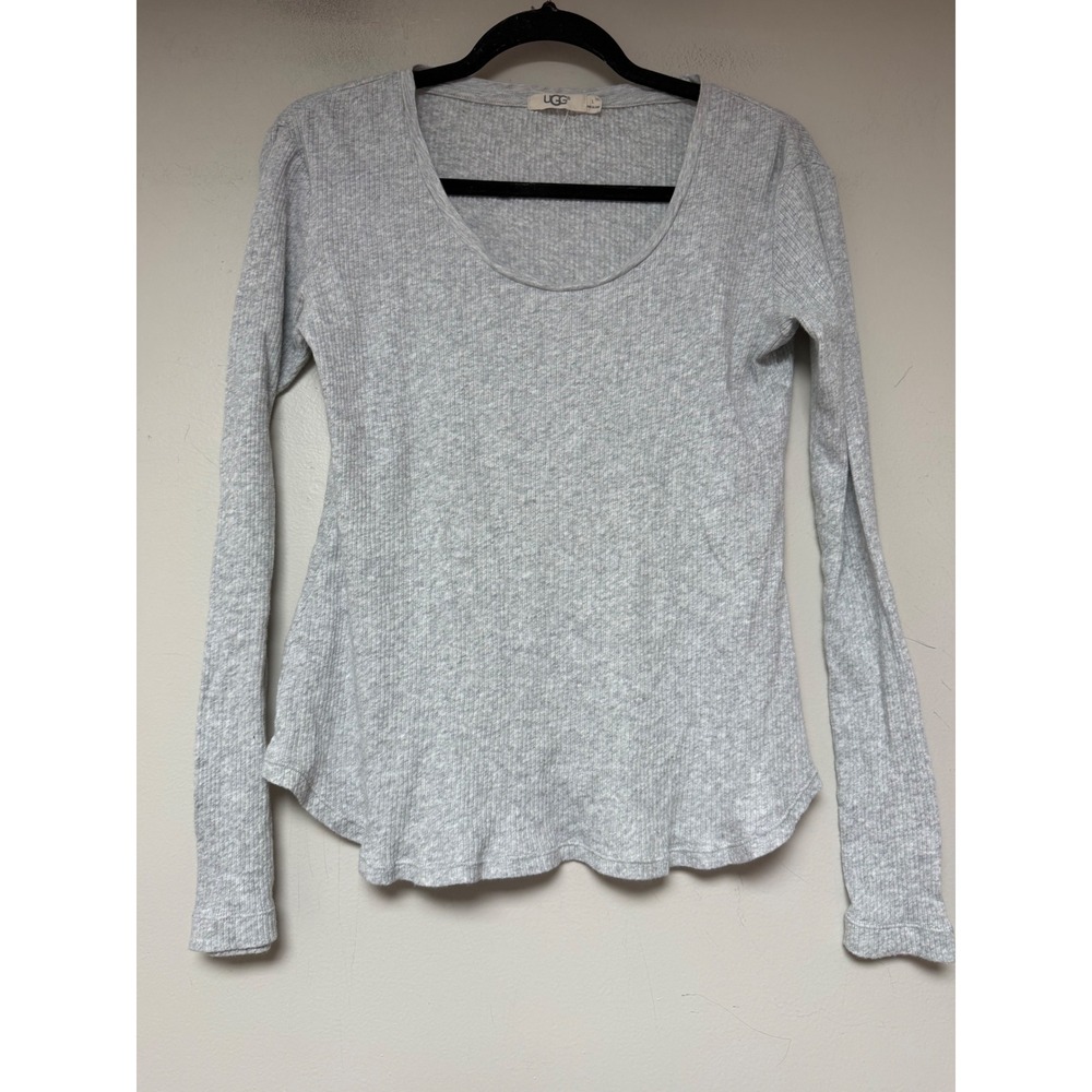 UGG Ribbed Long Sleeve Top Women Large Grey‎ Excellent Scoop Neck 1019338